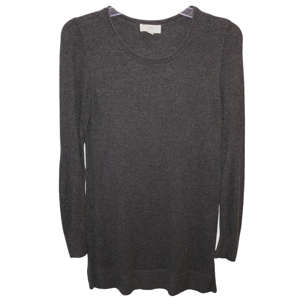 Loft Womens Small Dark Gray Pullover Round Tunic Sweater Dress Size S
